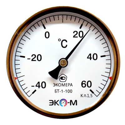 Термометр осевой ЭКОМЕРА БТ-1-100 -40-60°С, биметаллический, L=60мм
