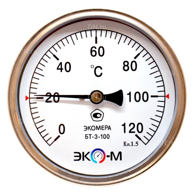 Термометр осевой ЭКОМЕРА БТ-3-100 0-120°С, биметаллический, коррозионностойкий, L=100мм