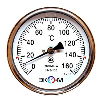 Термометр осевой ЭКОМЕРА БТ-3-100 0-160°С, биметаллический, коррозионностойкий, L=100мм