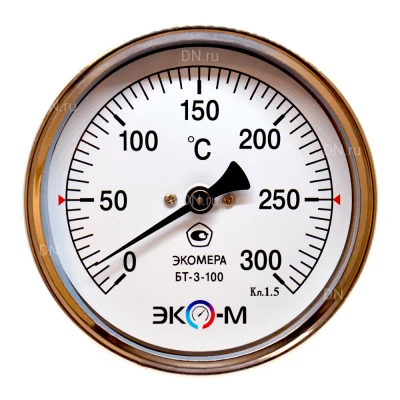 Термометр осевой ЭКОМЕРА БТ-3-100 0-300°С, биметаллический, коррозионностойкий, L=100мм