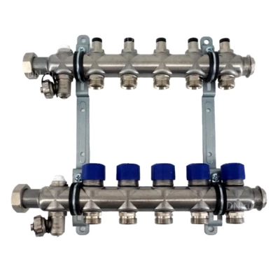 Коллекторная группа ELSEN 1″ Ду25 Ру4 корпус - нержавеющая сталь, 5 контуров, размер отвода – 3/4″, с вентилями