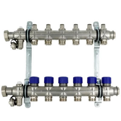 Коллекторная группа ELSEN 1″ Ду25 Ру4 корпус - нержавеющая сталь, 6 контуров, размер отвода – 3/4″, с вентилями