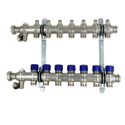 Коллекторная группа ELSEN 1″ Ду25 Ру4 корпус - нержавеющая сталь, 7 контуров, размер отвода – 3/4″, с вентилями