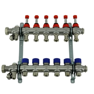 Коллекторная группа ELSEN 1″ Ду25 Ру4 корпус - нержавеющая сталь, 6 контуров, размер отвода – 3/4″, с вентилями и расходомерами