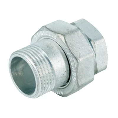 Сгон прямой ELSEN Metalit TIN 1/2″ Ду15 Ру16 американка, разъемный, корпус – латунь CW617N, покрытие – оловянное, присоединение – внутренняя/наружная резьба, уплотнение плоское