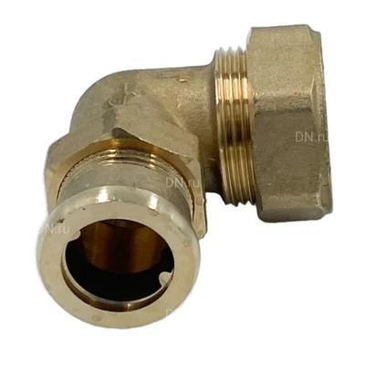 Сгоны угловые ELSEN Metalit 1/2″–1″ Ду15–Ду25  Ру16 американка, корпус – латунь CW617N, присоединение - внутренняя / наружная резьба, с плоским уплотнением