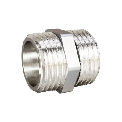 Ниппель ДМЗ ДМЗ.005.25Н 1″ Ду25 Ру40, корпус - латунь, наружная резьба, никелированный