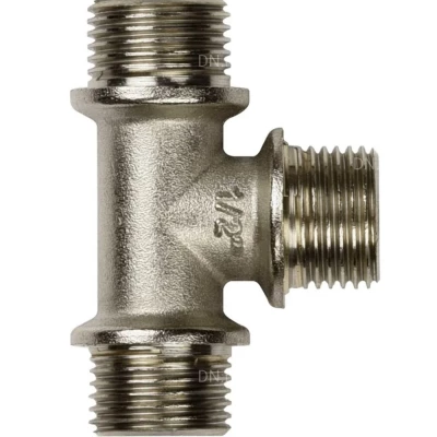 Тройник ДМЗ ДМЗ.015.25Н 1″ Ду25 Ру40, корпус - латунь, наружная резьба, никелированный