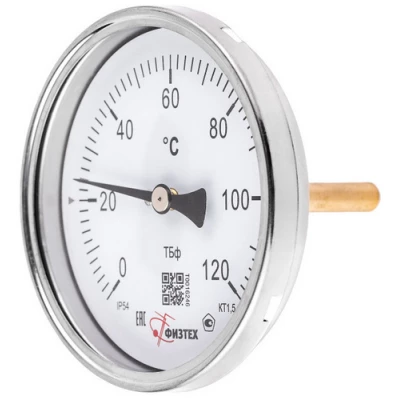 Термометры осевые ФИЗТЕХ ТБф-120 d-100 биметаллические, осевое соединение, до 160°С, U=46-100, IP54, присоединение A1.0х14-A2.0х14