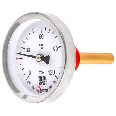 Термометры осевые ФИЗТЕХ ТБф-120 d-63 биметаллические, осевое соединение, до 200°C, U=46-100, IP54, присоединение A2.0х14