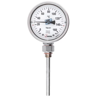 Термометры радиальные ФИЗТЕХ ТБф-221 d-160 биметаллические коррозионностойки, радиальное присоединение, до 150°C, L=100-300, IP54, присоединение G1/2-М20х1.5