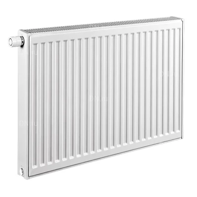 Радиатор стальной панельный Heaton Ventil Compact, тип 22, 400х600мм, настенный, присоединение резьбовое - 1/2″, теплоотдача - 1092Вт, подключение - нижнее, универсальное, с термостатическим вентилем, материал - сталь, цвет - белый RAL9016