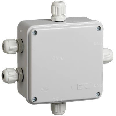 Коробка распаячная IEK КМ41330 для открытой проводки безгалогенная (HF), 5 гермовводов PG9, 100х100x50мм, материал - пластик, цвет - серый, IP55, упаковка - 40шт. UKO10-100-100-050-K51-55