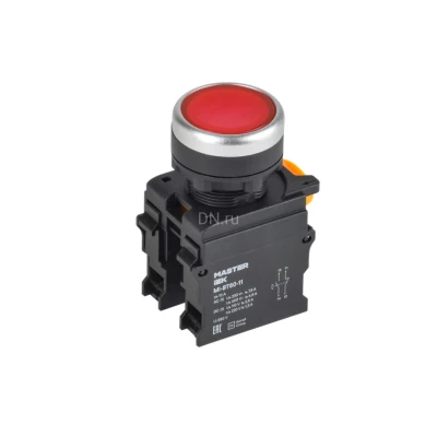 Кнопка IEK MASTER MI-BT60-11TD-3-11-K04 Ду22 1NO+1NC с подсветкой и фиксацией, тип кнопки - плоская, красная, степень защиты IP65