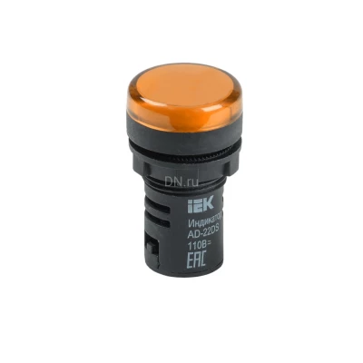 Лампа сигнальная IEK AD16DS(LED) Ду16 светодиодная, желтая, напряжение - 24В, степень защиты IP54