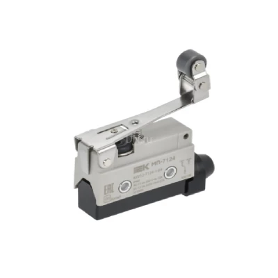 Микропереключатель концевой IEK KKV12-7124-1-64 элемент управления — рычаг с регулируемым роликом, напряжение питания 10А, степень защиты IP40