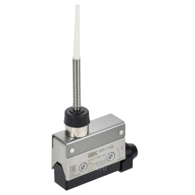 Микропереключатель концевой IEK KKV12-7166-1-64 элемент управления — гибкий шток, напряжение питания 10А, степень защиты IP40