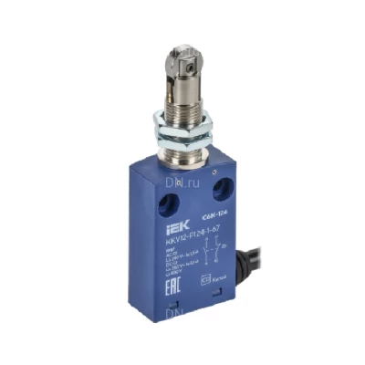 Выключатель концевой IEK KKV12-P125-1-67 элемент управления — роликовый эксцентрик c резьбовым креплением, напряжение питания 1.5А, степень защиты IP67