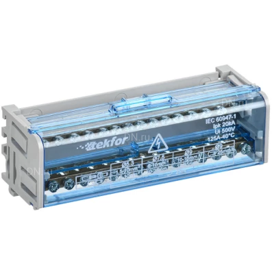 Кросс-модуль IEK TEKFOR ШНК 2х15 L+PEN, номинальный ток - 125А, материал корпуса - пластик, материал шины - латунь, количество шин - 2шт, количество контактов - 30шт, TF-DN10-2-15-125