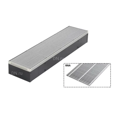 Конвектор внутрипольный JagaRus Mini Canal с решеткой RNA 1100x340x90, корпус - сталь, тип решетки - поперечная рулонная, цвет решетки - алюминий натуральный