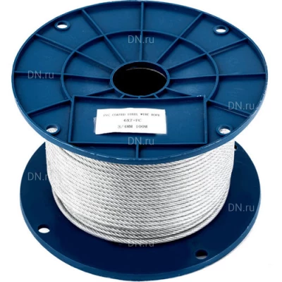 Тросы КМП DIN 3055 PVC, материал - сталь, покрытие - цинк, материал изоляции - ПВХ, бухта - 100-250м