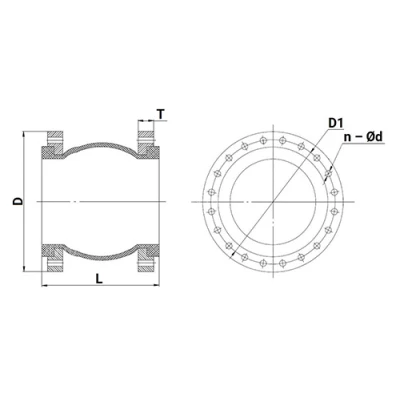 Компенсаторы резиновые DN.ru CR-E25-F KRN Ду65-100 Ру10/16, резиновая вставка (корпус) - EPDM, тип присоединения - фланцевый, материал фланцев - сталь углеродистая оцинкованная
