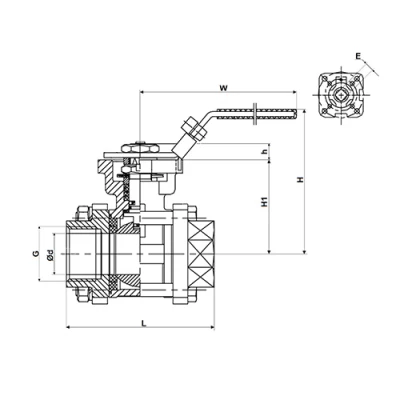Кран шаровой DN.ru BV3232P(3pc)-FP-T-ISO-H 1″ Ду25 Ру63 полнопроходной, нержавеющая сталь AISI 316, резьбовой, с ISO фланцем и рукояткой