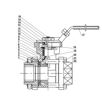 Кран шаровой DN.ru BV3232P(3pc)-FP-T-ISO-H 1″ Ду25 Ру63 полнопроходной, нержавеющая сталь AISI 316, резьбовой, с ISO фланцем и рукояткой