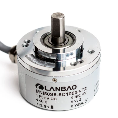 Энкодер инкрементальный LANBAO ENI50S8-3F2048JD-T, материал корпуса - алюминиевый сплав, сплошной вал - 8мм, разрешение - 2048имп/об, выход - PUSH-PULL, кабель - 1м, напряжение - 5В, IP65