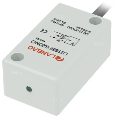 Датчик индуктивный LANBAO LE16SN04DNC прямоугольный, монтаж - незаподлицо, расстояние срабатывания - 4мм, тип выходного сигнала - NPN NC, соединение - кабель 2м, материал корпуса - пластик, IP67