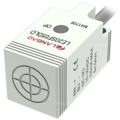 Датчик индуктивный LANBAO LE20SF05DPC прямоугольный, монтаж - заподлицо, расстояние срабатывания - 5мм, тип выходного сигнала - PNP NC, соединение - кабель 2м, материал корпуса - пластик, IP67