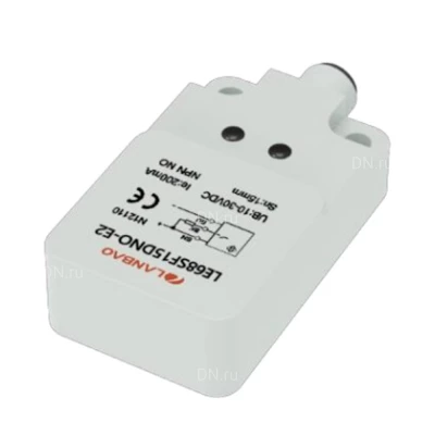 Датчик индуктивный LANBAO LE68SF22DPCY-E2 прямоугольный, монтаж - заподлицо, расстояние срабатывания - 22мм, тип выходного сигнала - PNP NC, соединение - разъем M12, материал корпуса - пластик, IP67