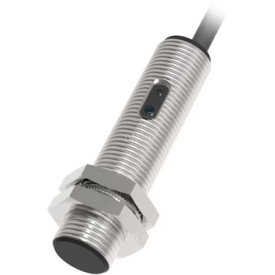 Датчики оптические LANBAO PR12, цилиндрический корпус, диффузные, питание - 12-24В, кабель 2м, IP67, расстояние срабатывания - 150мм, материал корпуса - латунь никелированная