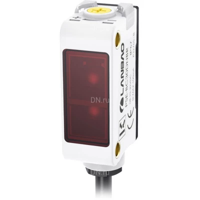 Датчик оптический LANBAO PSE-YC5DNOR, прямоугольный корпус, диффузный, выход NPN, питание - 12-24В, кабель - 2м, IP67, расстояние срабатывания - 50мм, материал корпуса - пластик