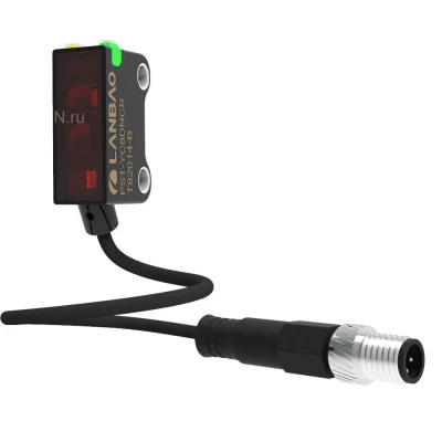 Датчик оптический LANBAO PST-SR25DPCR-F3, прямоугольный корпус, диффузный с конвергентным лучом, выход PNP, питание - 12-24В, кабель - PVC с разъемом M8 3-pin, IP67, расстояние срабатывания - 25мм, материал корпуса - пластик