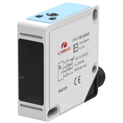 Датчик оптический LANBAO PTF-BC50DPR-E2, прямоугольный корпус, диффузный, выход PNP, питание - 12-24В, разъем M12 4-pin, IP64, расстояние срабатывания - 500мм, материал корпуса - пластик