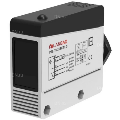Датчик оптический LANBAO PTL-BC200DNRT3-D, прямоугольный корпус, диффузный, выход NPN, питание - 12-24В, клеммы, IP67, расстояние срабатывания - 2000мм, материал корпуса - пластик