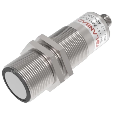 Датчик ультразвуковой LANBAO UR30-CM2DPB-E2, расстояние срабатывания - 180-2000мм, тип выходного сигнала - PNP, разъем M12 4-pin, корпус - латунь никелированная, IP67