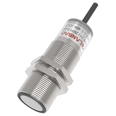 Датчик ультразвуковой LANBAO UR30-CM2DPB, расстояние срабатывания - 180-2000мм, тип выходного сигнала - PNP, кабель PVC 2м, корпус - латунь никелированная, IP67