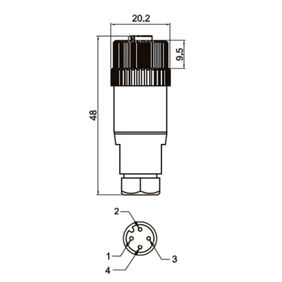 Разъем LANBAO QE12-N4F для датчиков, прямой, 250В, IP67, материал корпуса - пластик