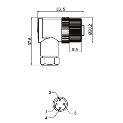 Разъем LANBAO QE12-N4G для датчиков, угловой, 250В, IP67, материал корпуса - пластик