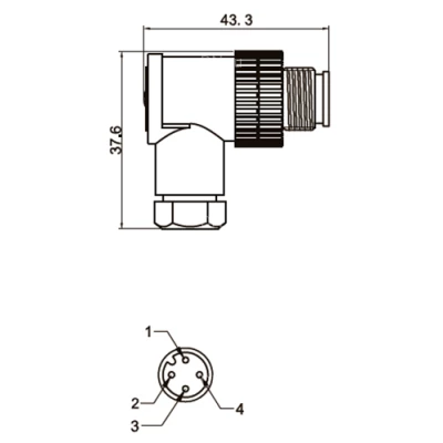 Разъем LANBAO QE12-W4G для датчиков, угловой, 250В, IP67, материал корпуса - пластик