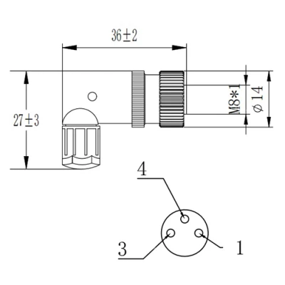Разъем LANBAO QE8-N3G для датчиков, угловой, 60В, IP67, материал корпуса - пластик