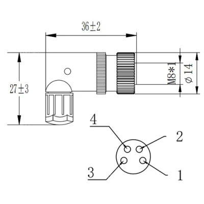 Разъем LANBAO QE8-N4G для датчиков, угловой, 60В, IP67, материал корпуса - пластик