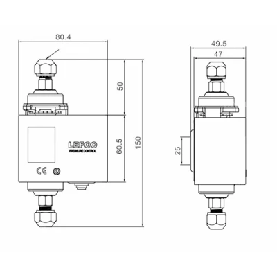 Реле дифференциального давления LEFOO LF5D4, диапазон 0,5-3,5бар, резьба присоединения G1/2, материал корпуса - сталь