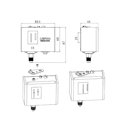 Реле давления жидкости LEFOO LF5542, 42бар, резьба G1/4, материал корпуса - пластик