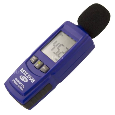 Шумомер (измеритель уровня шума) МЕГЕОН 92135, диапазон измерений - 30-130дБ(А), погрешность - 1.5дБ, диапазон частот - 31.5-8000Гц