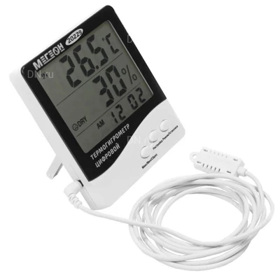 Термогигрометр МЕГЕОН 20229 настольный цифровой с выносным датчиком, диапазон измерения влажности 10-99%, диапазон измерения температуры -20-50°С