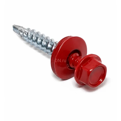 Саморез Китай 4.8х70 RAL3003 (1500шт) кровельный (по дереву), головка - шестигранная, диаметр - 4.8мм, длина - 70мм, материал - углеродистая сталь, наконечник - сверло, покрытие - порошковая окраска, цвет - рубиново-красный, упаковка - 1500шт