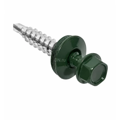 Саморез Китай 4.8х70 RAL6005 (1500шт) кровельный (по дереву), головка - шестигранная, диаметр - 4.8мм, длина - 70мм, материал - углеродистая сталь, наконечник - сверло, покрытие - порошковая окраска, цвет - зеленый мох, упаковка - 1500шт